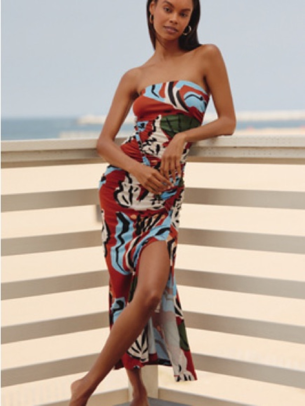 Strapless Multicolor Printed Midi Dress with Side Slit from anthropology